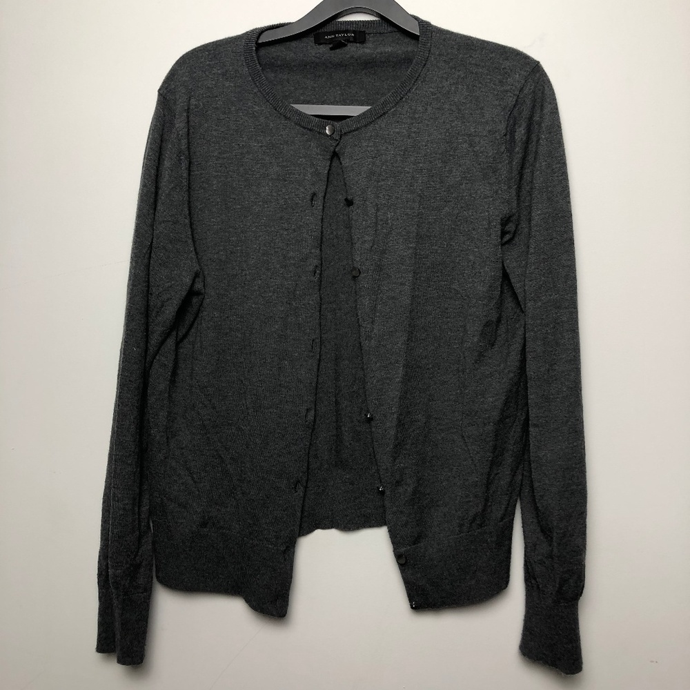 Ann Taylor Womens Size L Large Gray Button Front C
